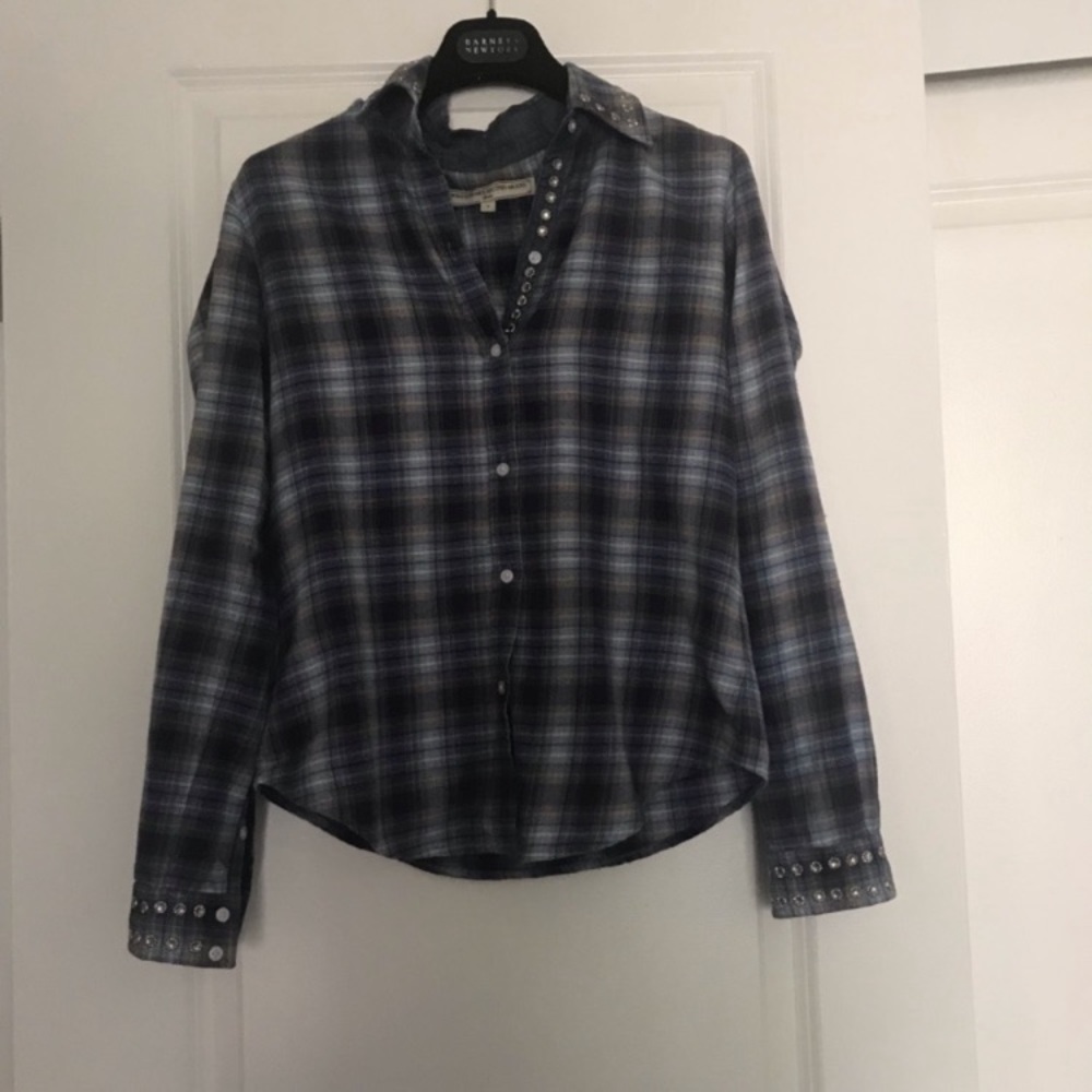 What goes around comes around blue plaid shirt